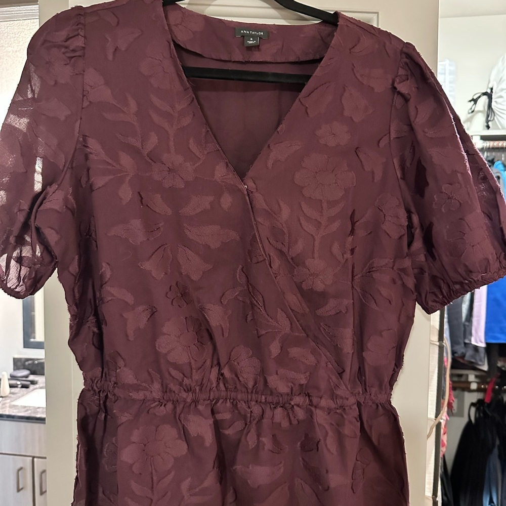 Ann Taylor Textured Burgundy Blouse